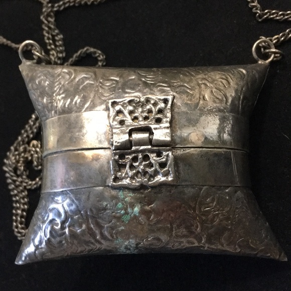 VTG antique Silver Necklace Pendant Locket Pocket Chain - Picture 3 of 7